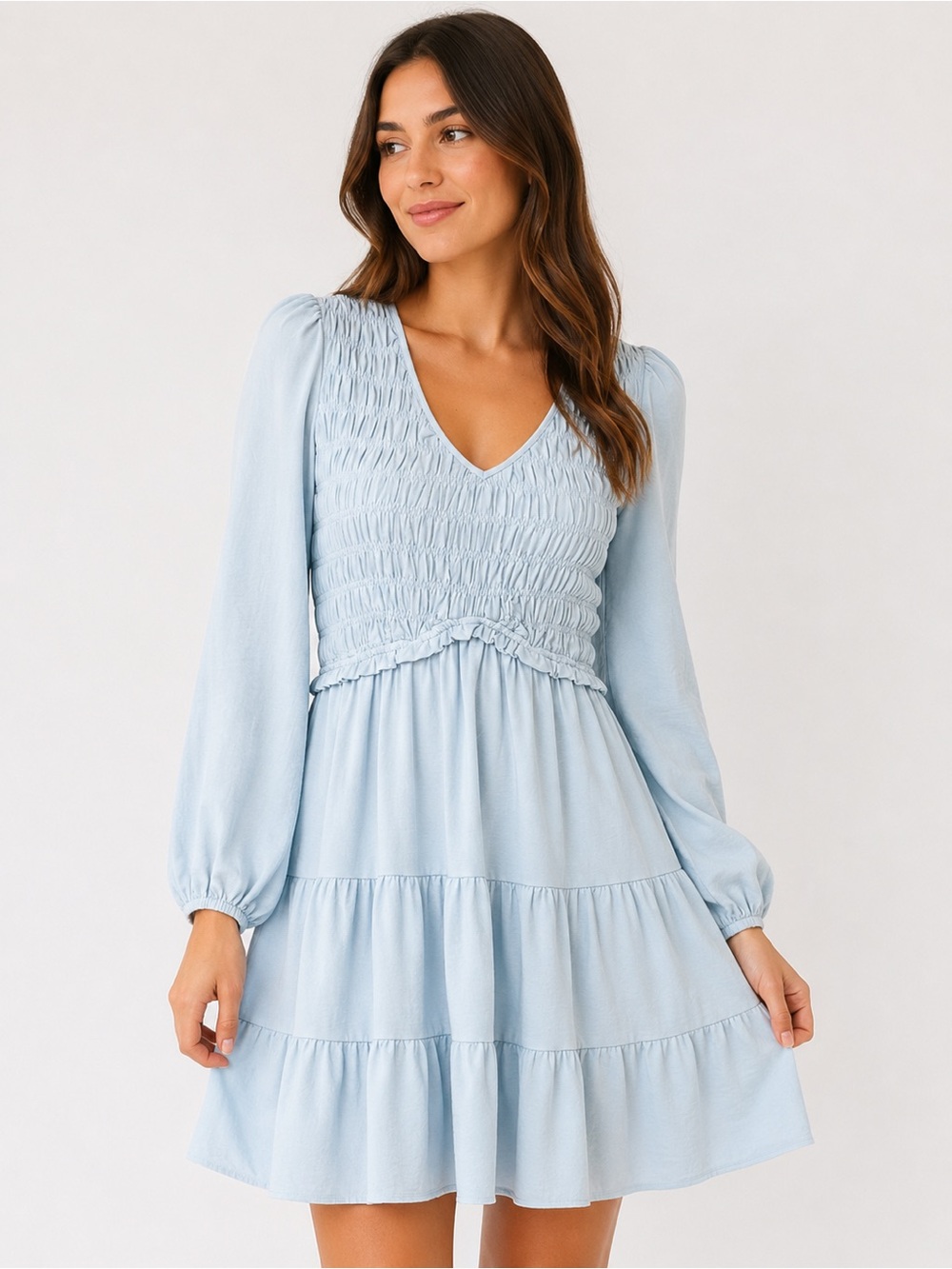 Mittoshop Light Blue Smocked Tiered Dress